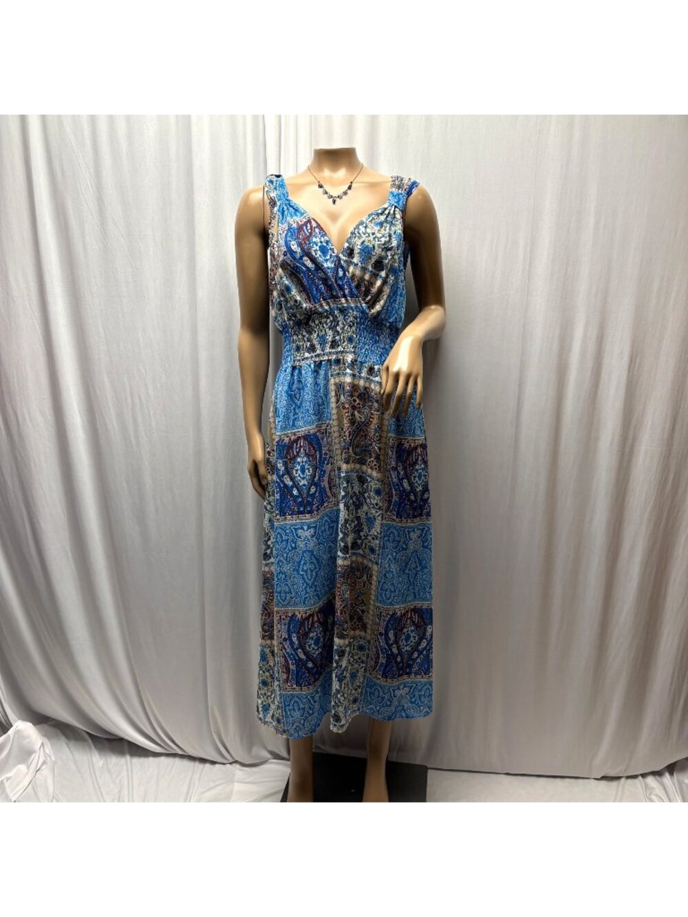 Coldwater Creek Blue Paisley Sleeveless Midi Dress Womens Sz 6 Boho Artsy Sheer
